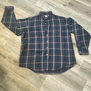 Vintage 90s L.L. Bean Men's Scotch Plaid Flannel Long Sleeve Shirt Size Large